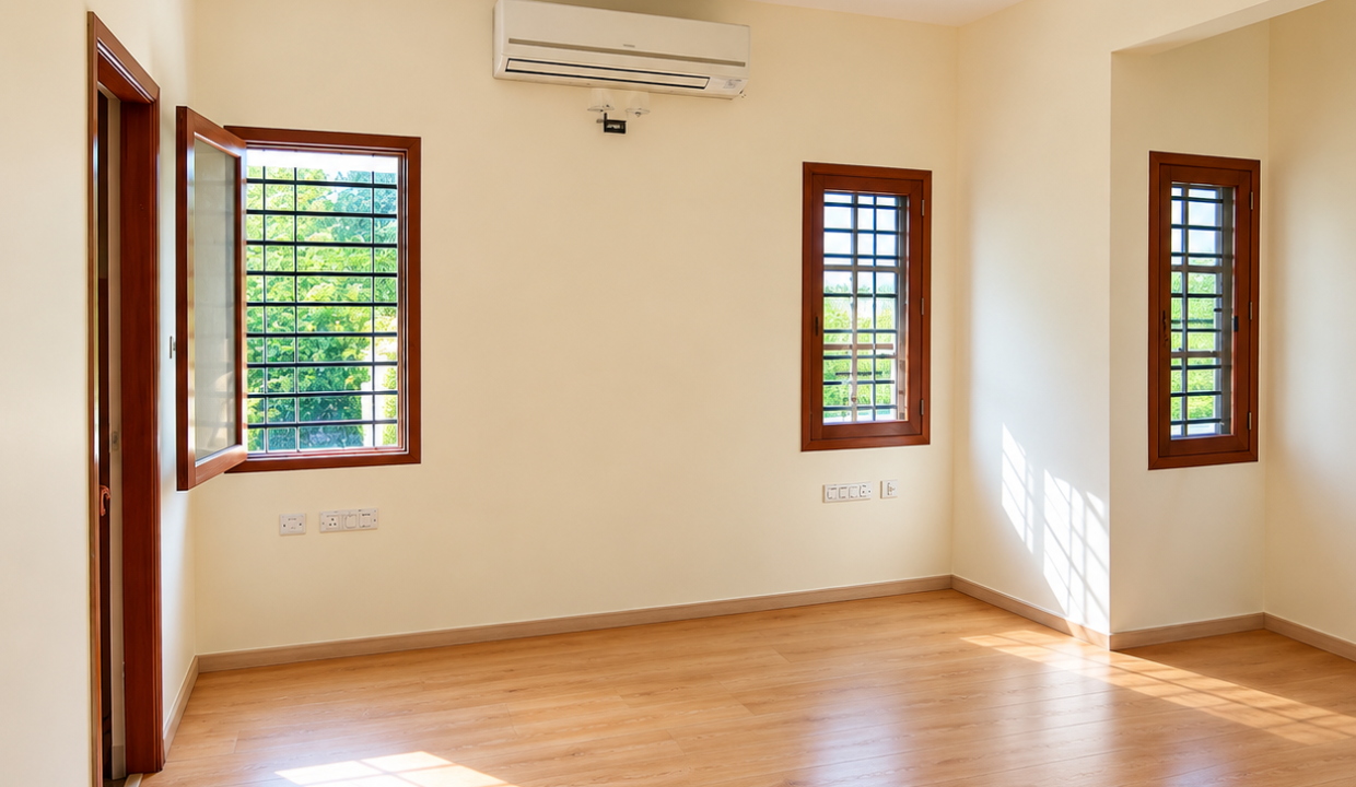 Bright Empty Room with Sunlit Windows