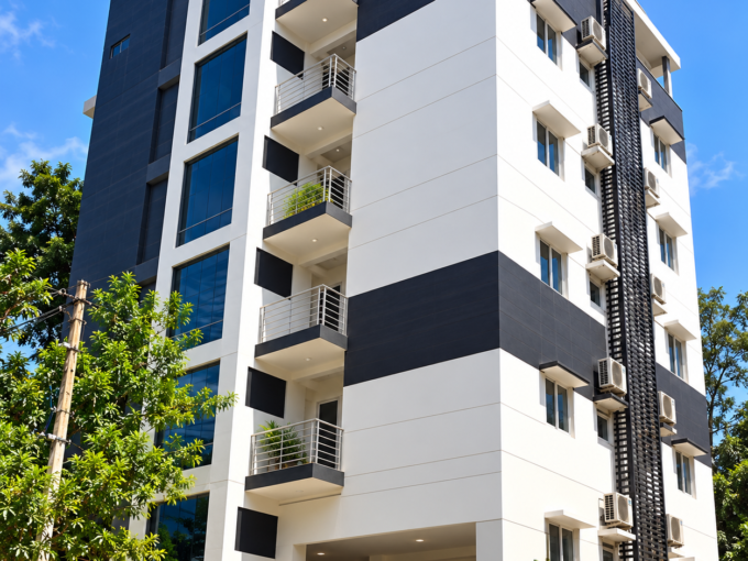 Modern commercial building exterior on Outer Ring Road, Bangalore