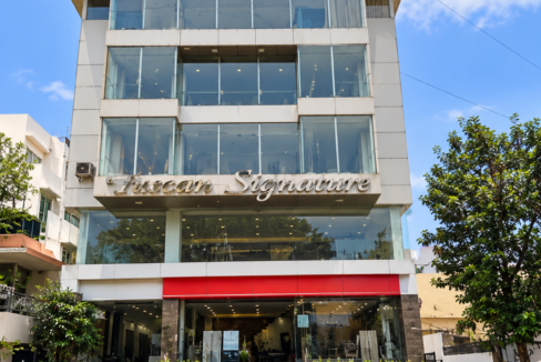 Commercial building exterior on HRBR Main Road, Bangalore
